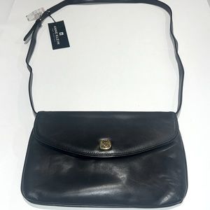 Anne Klein Vintage Black Leather Deadstock Crossbody Purse Gold Hardware